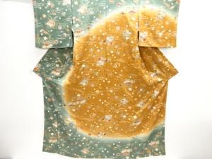 雪輪に草花・扇模様付け下げ小紋着物